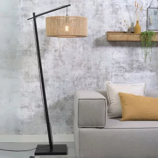 Booglamp Iguazu 1-lichts zwart frame met juten kap