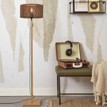 GOOD & MOJO Landelijke Ibiza stijl vloerlamp Iguazu 1-lichts naturel met juten kap