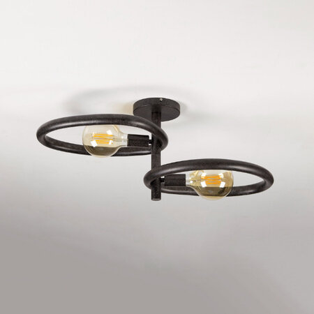 BelaLuz Industriële plafondlamp Flint 2-lichts charcoal