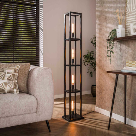 BelaLuz Modern industriële vloerlamp Brava 4-lichts charcoal