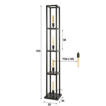 BelaLuz Modern industriële vloerlamp Brava 4-lichts charcoal
