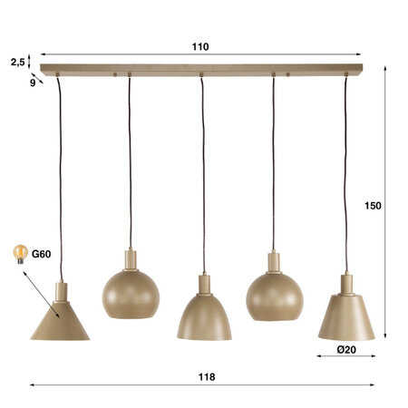 BelaLuz Moderne hanglamp Forge 5-lichts beige