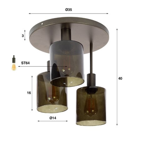 BelaLuz Moderne plafondlamp Calore 3-lichts Sienna brown