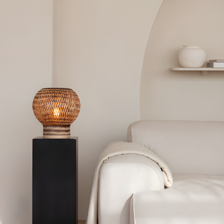 GOOD & MOJO Landelijke Ibiza stijl tafellamp Barbados 1-lichts zwart naturel
