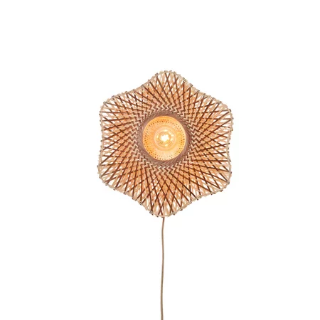 GOOD & MOJO Landelijke Ibiza stijl wandlamp Madura 1-lichts naturel bruin Ø44 cm