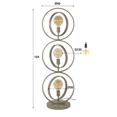 BelaLuz Vloerlamp Ozon 3-lichts beige – Scandinavisch design met metalen ringen
