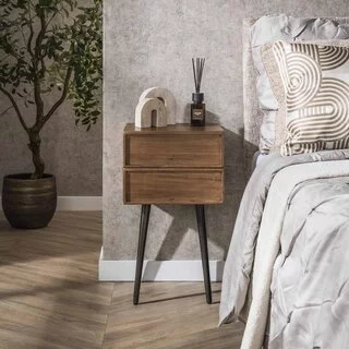 Nachtkastje Como 2 lades massief acacia bruin