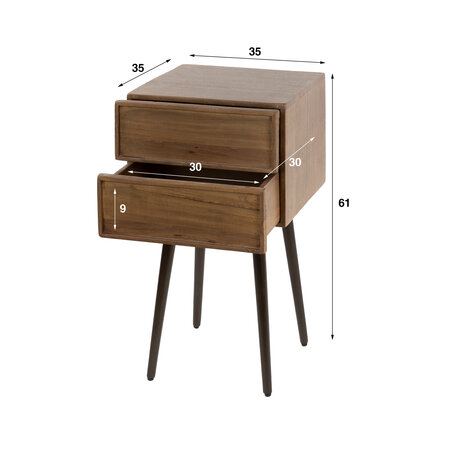 BelaLuz Modern nachtkastje Como 2 lades massief acacia bruin