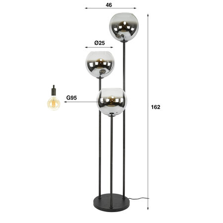 BelaLuz Moderne vloerlamp Bubble 3-lichts charcoal