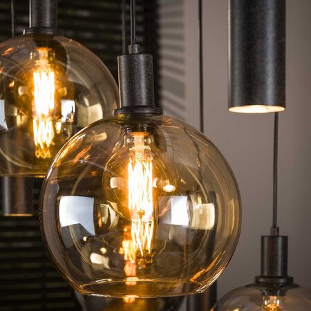 BelaLuz Industrial chique hanglamp Poly 9-lichts charcoal Deens ovaal