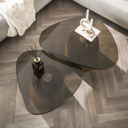 BelaLuz Modern hotel chique salontafel Preto driehoekig set van 2 brons glas