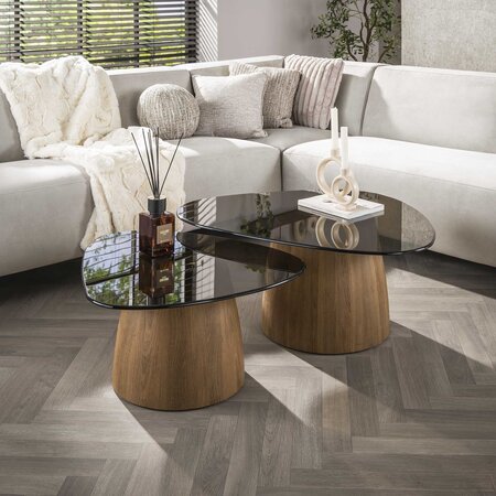 BelaLuz Modern hotel chique salontafel Preto driehoekig set van 2 brons glas