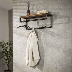 BelaLuz Modern landelijke kapstok Lema met 8 haken roede en hoedenplank drift brown