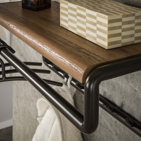 BelaLuz Modern landelijke kapstok Lema met 8 haken roede en hoedenplank drift brown
