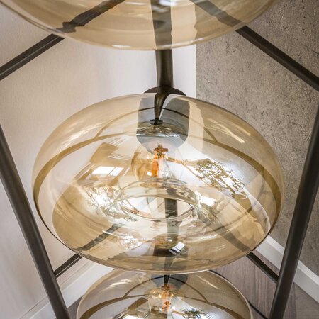 BelaLuz Modern industriële vloerlamp Sorro 4-lichts amber glas