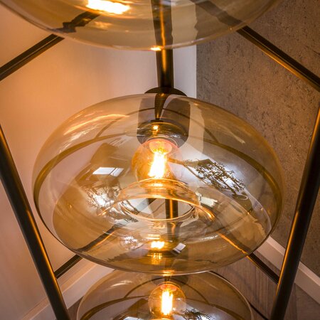 BelaLuz Modern industriële vloerlamp Sorro 4-lichts amber glas