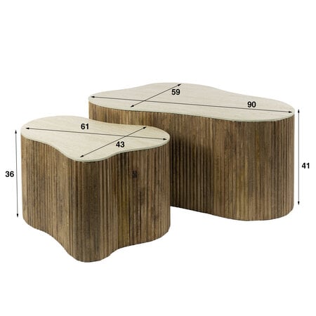 BelaLuz Modern Scandinavische salontafel Nuovo shamrock set van 2 travertin mangohout