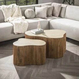 Salontafel Nuovo shamrock set van 2 travertin mangohout