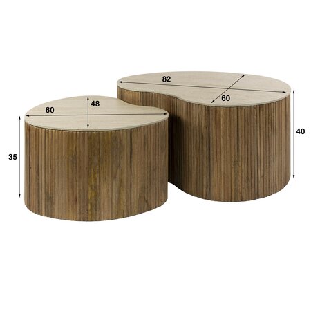 BelaLuz Modern landelijke Nuovo salontafel 2 set niervormig travertin mangohout