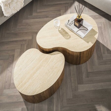 BelaLuz Modern landelijke Nuovo salontafel 2 set niervormig travertin mangohout