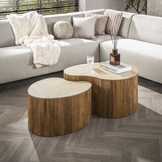 Salontafel Nuovo set van 2 niervormig travertin mangohout