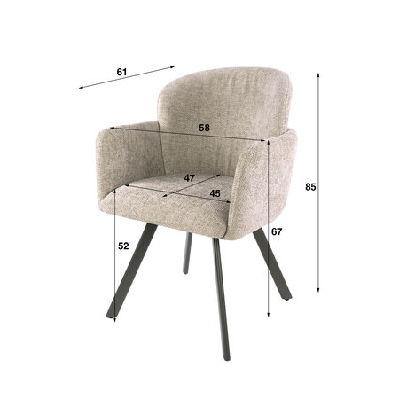 BelaLuz Modern Scandinavische eetkamerstoel Yara Hoven zand