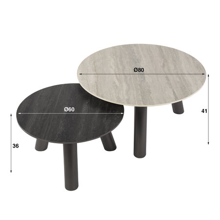 BelaLuz Modern hotel chique salontafel Ronin rond set van 2 travertin zwart grijs