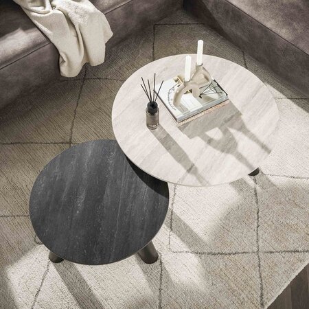 BelaLuz Modern hotel chique salontafel Ronin rond set van 2 travertin zwart grijs