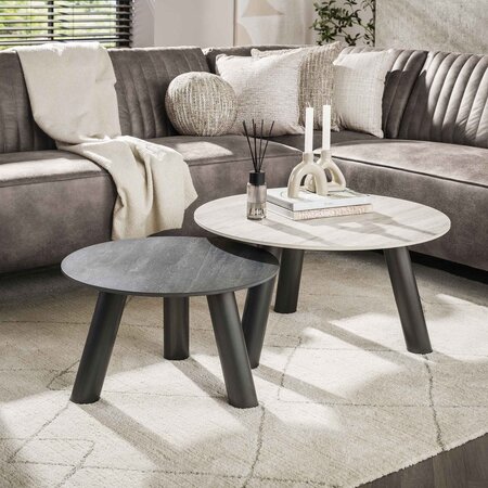 BelaLuz Modern hotel chique salontafel Ronin rond set van 2 travertin zwart grijs