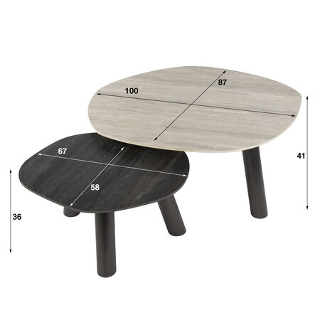 BelaLuz Modern hotel chique salontafel Ronin log set van 2 travertin zwart grijs