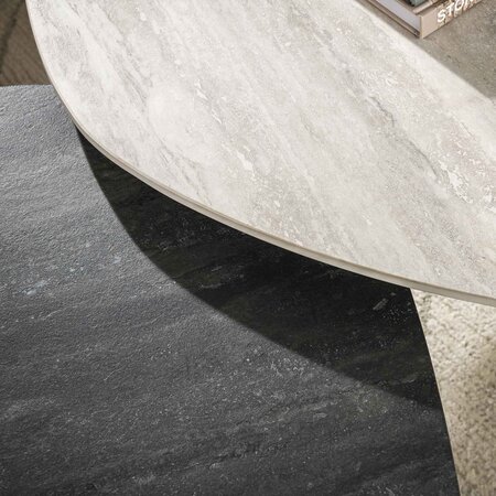 BelaLuz Modern hotel chique salontafel Ronin log set van 2 travertin zwart grijs
