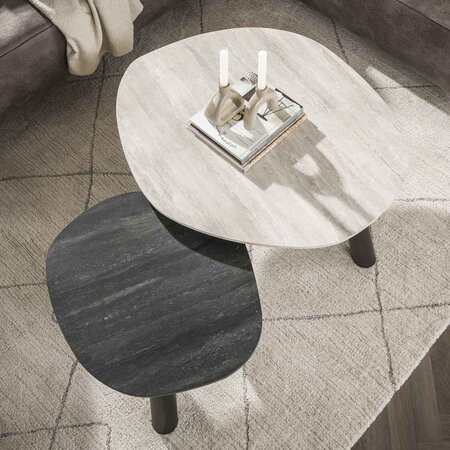 BelaLuz Modern hotel chique salontafel Ronin log set van 2 travertin zwart grijs