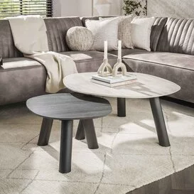 Salontafel Ronin log set van 2 travertin zwart grijs