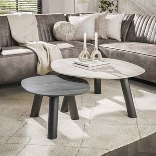 Salontafel Ronin log set van 2 travertin zwart grijs