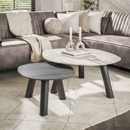 BelaLuz Modern hotel chique salontafel Ronin log set van 2 travertin zwart grijs