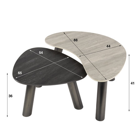 BelaLuz Modern hotel chique salontafel Ronin organisch set van 2 travertin zwart grijs
