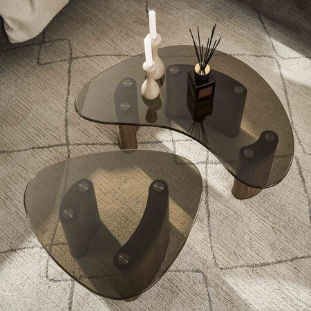 BelaLuz Mid-century moderne salontafel Preto organisch set van 2 brons glas