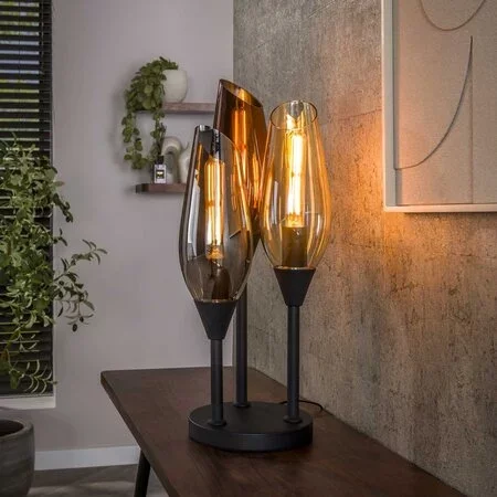 BelaLuz Modern design tafellamp Sferra 3-lichts mixed glass zwart