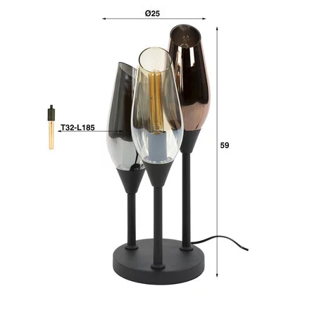 BelaLuz Modern design tafellamp Sferra 3-lichts mixed glass zwart