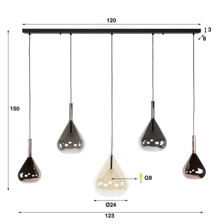 BelaLuz Modern design hanglamp Talin 5-lichts zwart