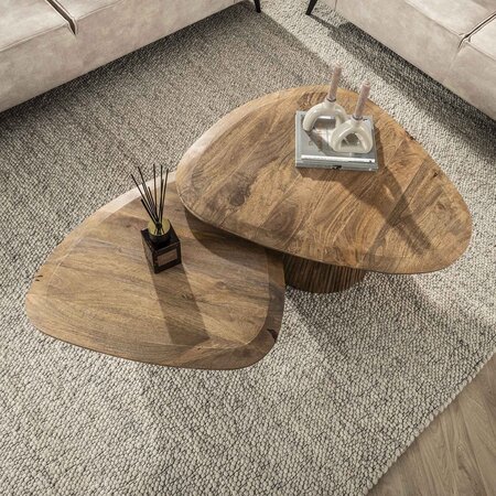 BelaLuz Modern landelijke salontafel Drex set van 2 mangohout driehoekig