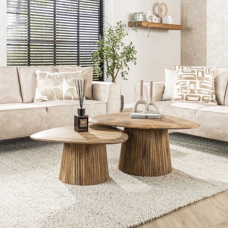 BelaLuz Modern landelijke salontafel Drex set van 2 mangohout driehoekig
