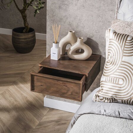 BelaLuz Landelijk modern nachtkastje Como set van 2 zwevend massief acacia bruin
