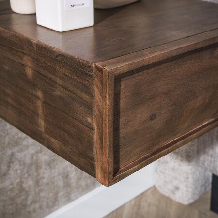 BelaLuz Landelijk modern nachtkastje Como set van 2 zwevend massief acacia bruin