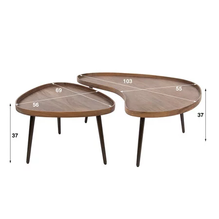 BelaLuz Landelijk moderne salontafel Como organisch 2-set bruin acaciahout