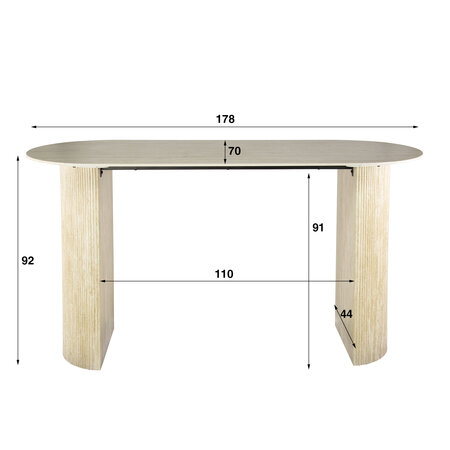 BelaLuz Modern Japandi bartafel Romano ovaal keramiek travertin 180 cm