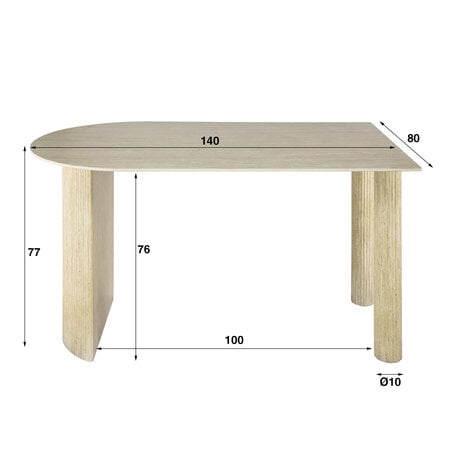 BelaLuz Modern Japandi eetkamertafel Romano 1-side keramiek travertin 140 cm