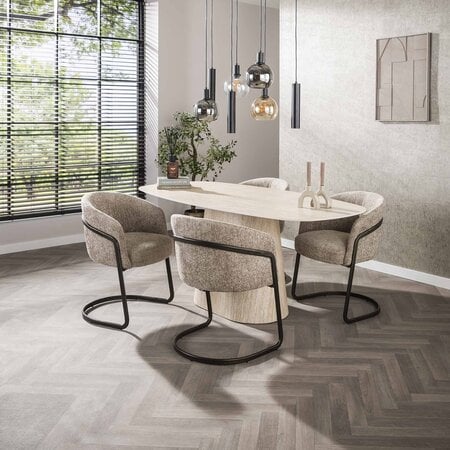 BelaLuz Modern Japandi eettafel Romano Deens ovaal keramiek travertin 180 cm