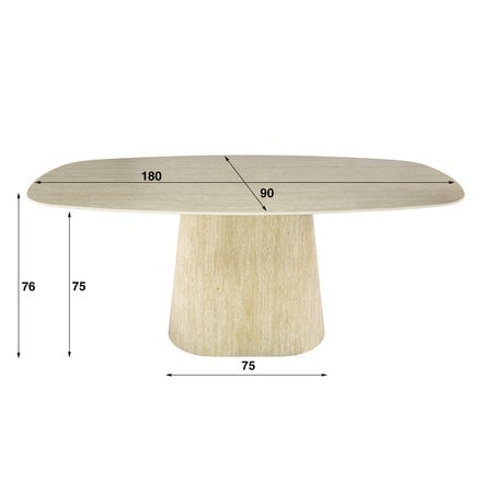 BelaLuz Modern Japandi eettafel Romano Deens ovaal keramiek travertin 180 cm