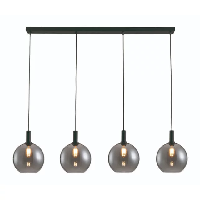 Hanglamp Chandra 4-lichts zwart smoke glas